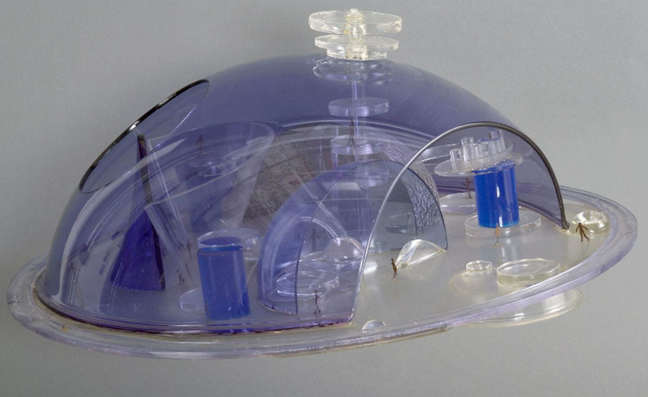 Gyula Kosice, "Maqueta D-Hábitat. La ciudad hidroespacial (Model D-Habitat. Hydrospatial City)" (1950), plexiglas and metal Blanton Museum of Art the Uniersity of Texas at Austion, copyright Gyula Kosice)