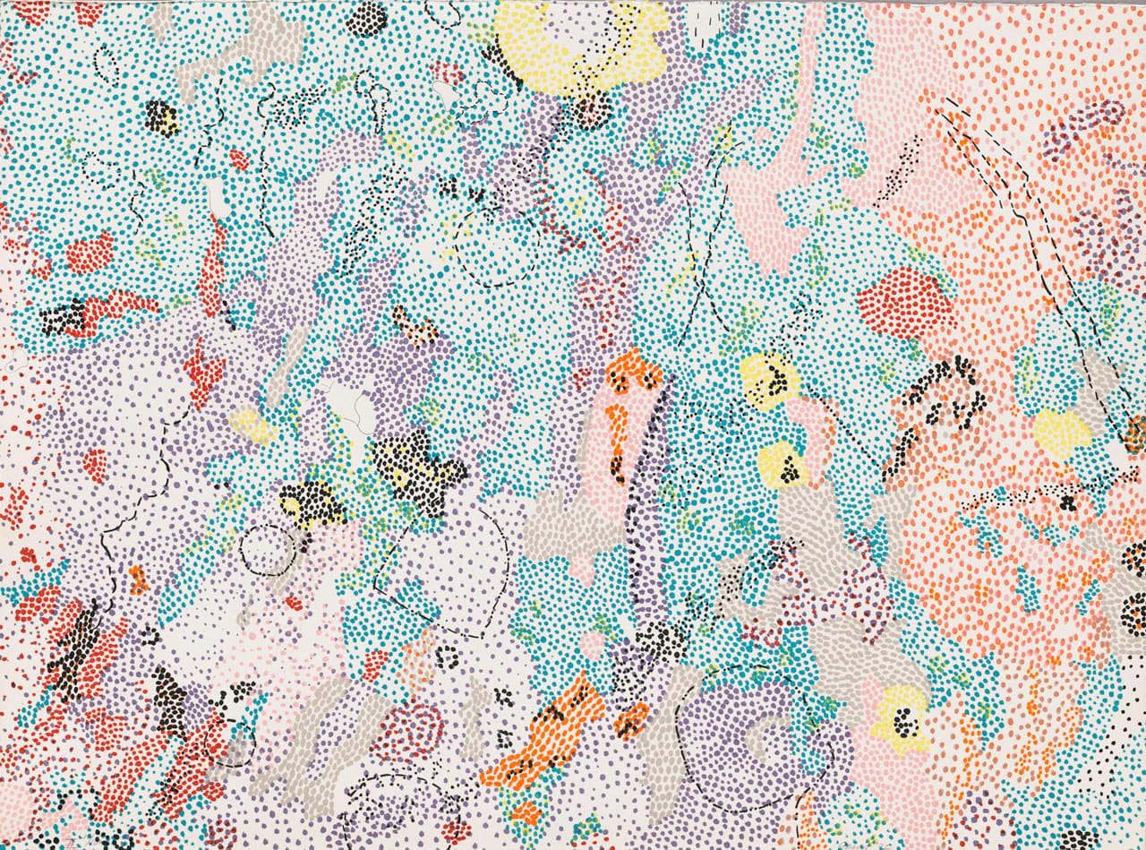 Nancy Graves, "Fra Mauro Region of the Moon" (1972), from the series 'Lithographs Based on Geologic Maps of Lunar Orbiter and Apollo Landing Sites' (courtesy Harvard Art Museums/Fogg Museum, © Nancy Graves Foundation, Inc. / Licensed by VAGA)