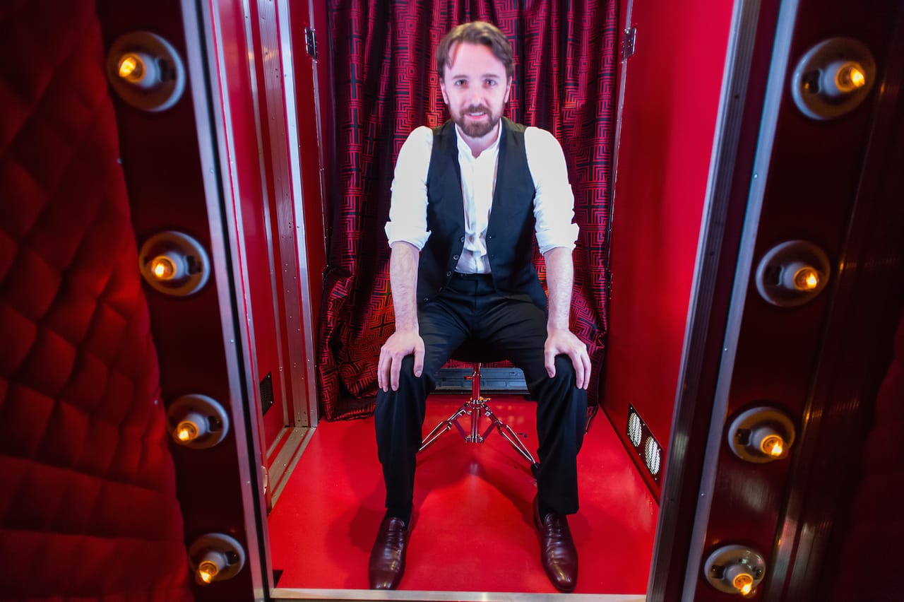 Erin Gann performing in Will Eno's "Late Days in the Era of Good Feelings" (photo by Darial Sneed, Courtesy of Arts Brookfield)