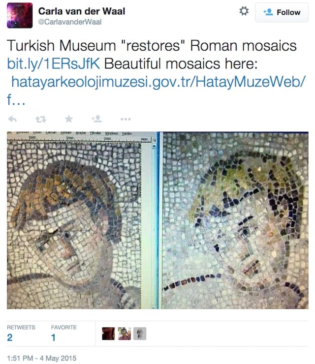 "Restored" mosaics at the Hatay Archaeology Museum (via CarlavanderWaal/Twitter)