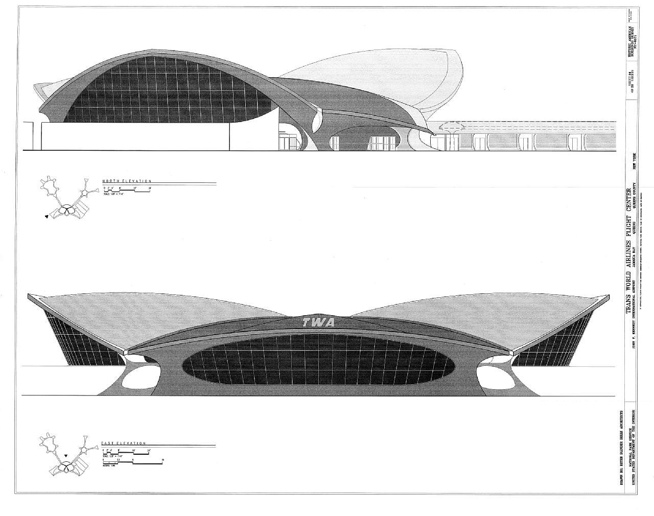 North and South Elevation of the TWA Flight Center (created by Beyer Blinder Belle Architects, via Library of Congress)