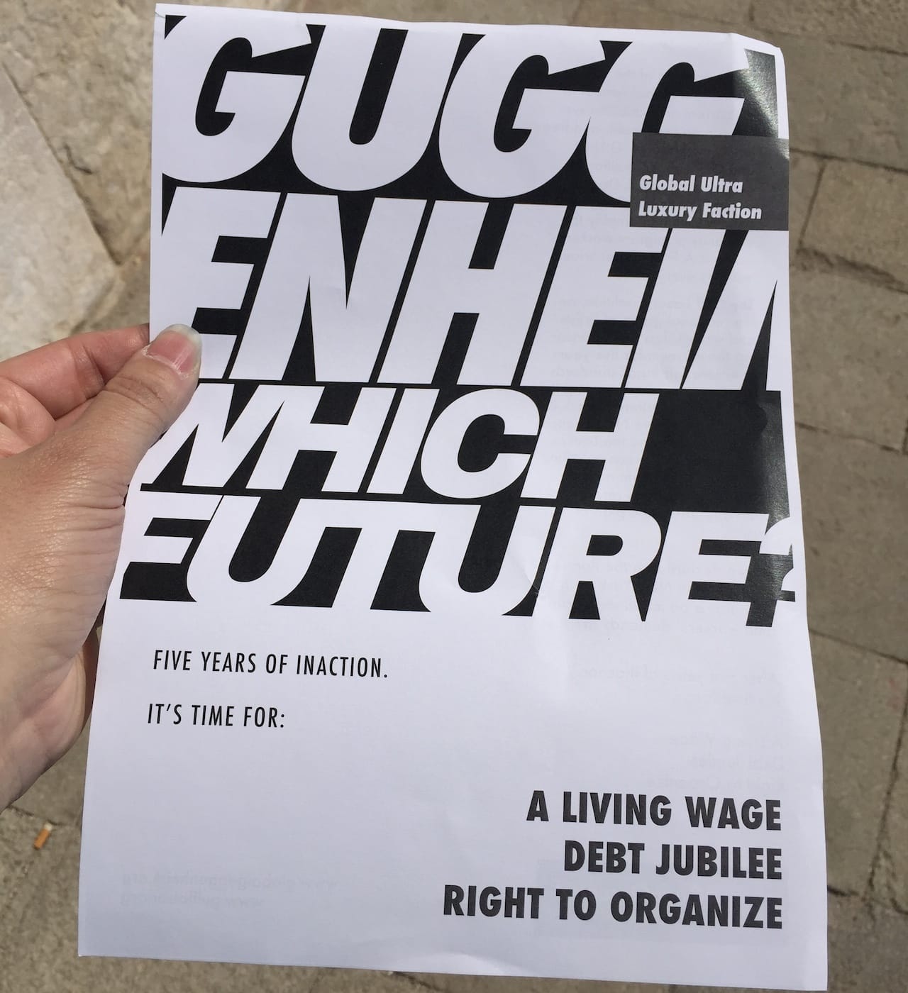 The flyer being distributed at today's protest
