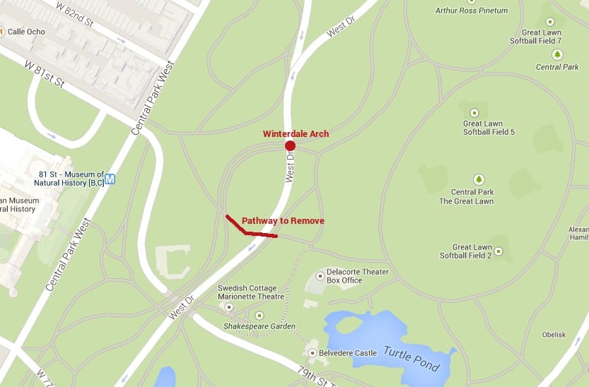 Map of the Winterdale Arch as an alternative to the pedestrian crosswalk (courtesy Central Park Arch Project)