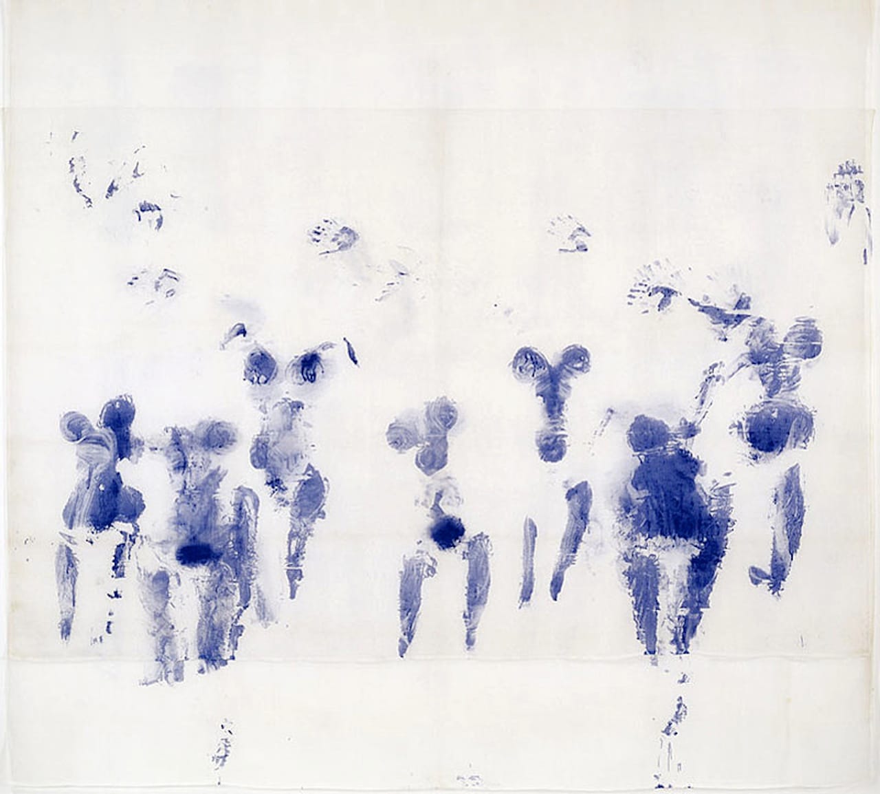 Yves Klein, “Suaire de Mondo Cane (Mondo Cane Shroud)” (1961) Dry pigment and synthetic resin on  gauze Collection Walker Art Center; Gift of Alexander Bing, T. B. Walker Foundation, Art Center Acquisition  Fund, Professional Art Group I and II, Mrs. Helen Haseltine Plowden, Dr. Alfred Pasternak, Dr. Maclyn C.  Wade, by exchange, with additional funds from T. B. Walker Acquisition Fund, 2004; © 2010 Artists  Rights Society (ARS), New York/ADAGP, Paris