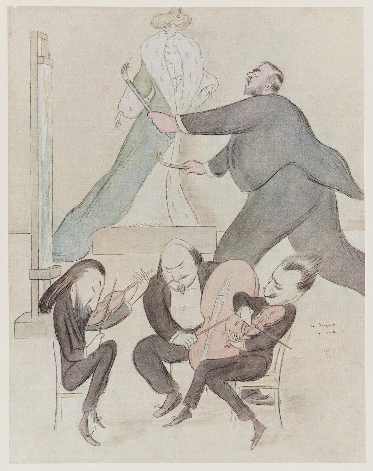 Sargent at Work Max Beerbohm (English, 1872–1956) Undated  Offset lithograph *Museum of Fine Arts, Boston.  The John Singer Sargent Archive—Gift of Jan and Warren Adelson *Photograph © Museum of Fine Arts, Boston