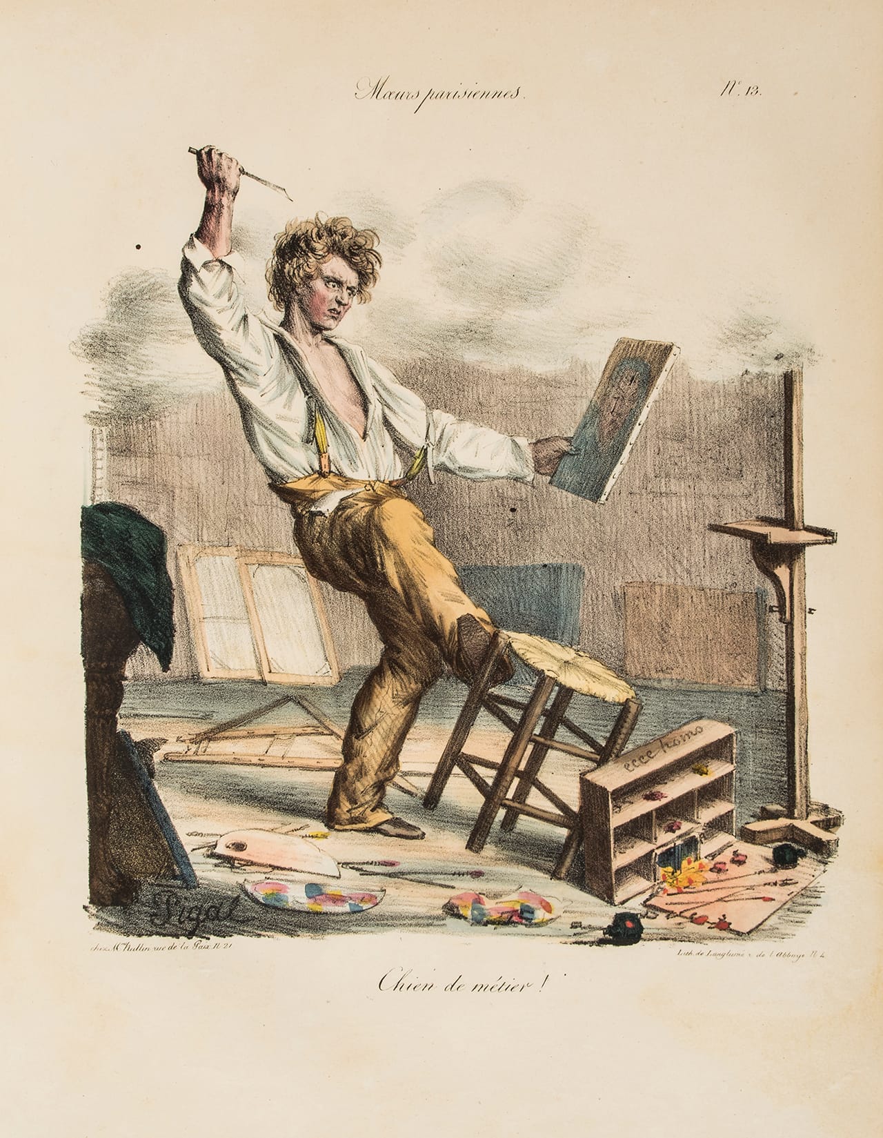 Godissart de Cari, 'Musée Grotesque' (c. 1820), 50 hand-colored etched plates only (of 65), Paris, Martinet