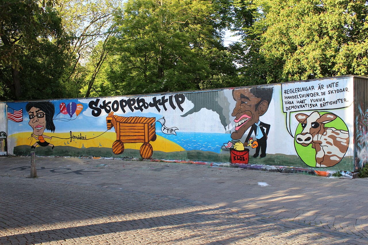An anti-TTIP mural in Malmö, Sweden (photo by Johan Jönsson, via Wikimedia Commons)