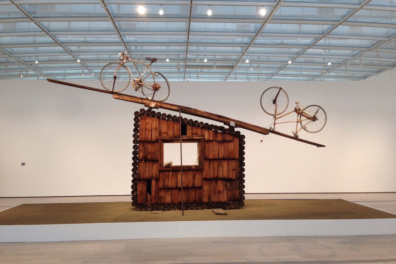 Noah Purifoy, “No Contest (bicycles)” (1991), assemblage sculpture, 168 x 252 x 24 in. (all photos by the author for Hyperallergic unless otherwise noted)