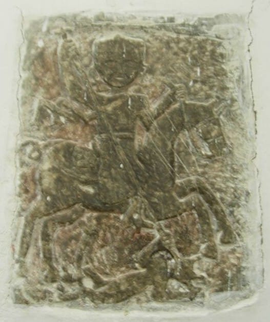 Saint Behnam, shown in the monastery as a warrior in a pose typical of St. George.