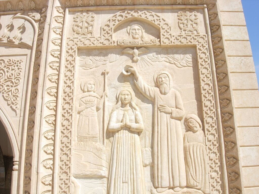 Relief at the monastery portraying the healing of Sarah. Photo (c) Suzanne Bott, 2009. Used with permission.
