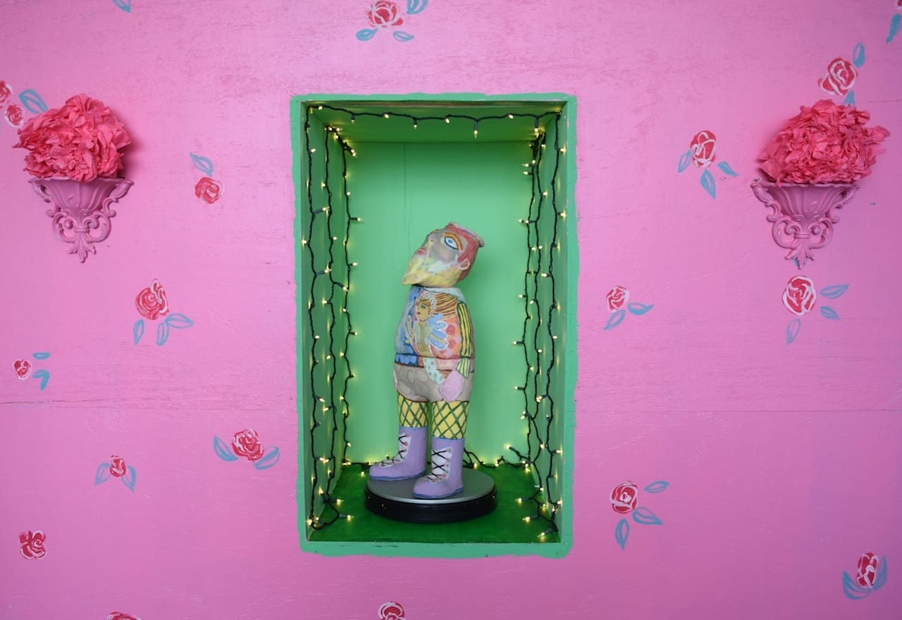 A sculpture on a rotating pedestal in Lulu Yee's studio (#321) at 1717 Troutman