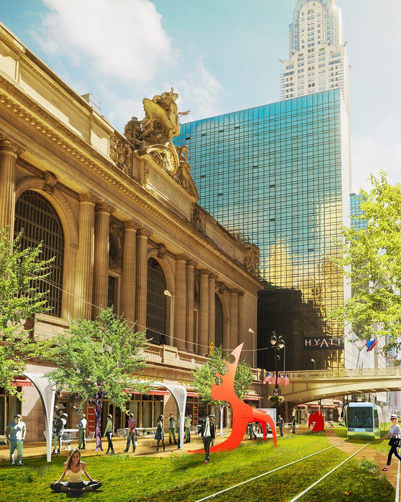 Alexander Calder's "Portrait of a Young Man" (1945) in&nbsp;PinkCloud's rendering of the 42nd Street Greenway (image courtesy of PinkCloud)