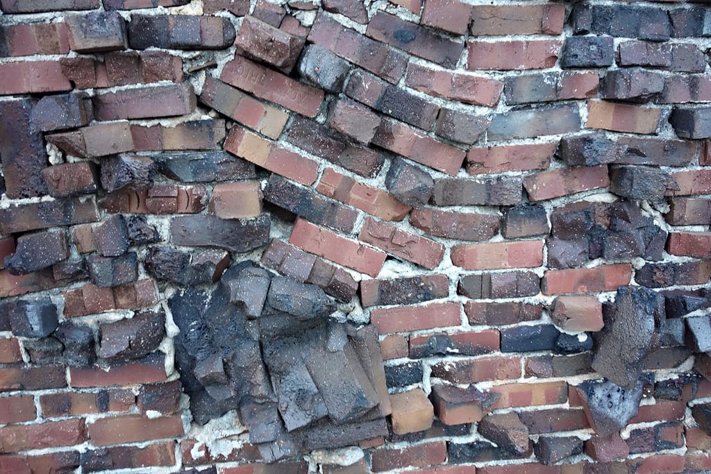 Clinker brick at Memorial Park Cemetery in Oklahoma City (photo by the author for Hyperallergic)