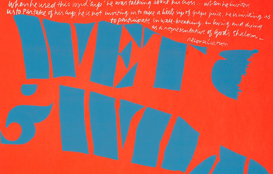 Corita Kent, "wet and wild" [detail] (1967), Silkscreen print on paper, 18 1/8 x 23 inches (via pmcaonline.org)