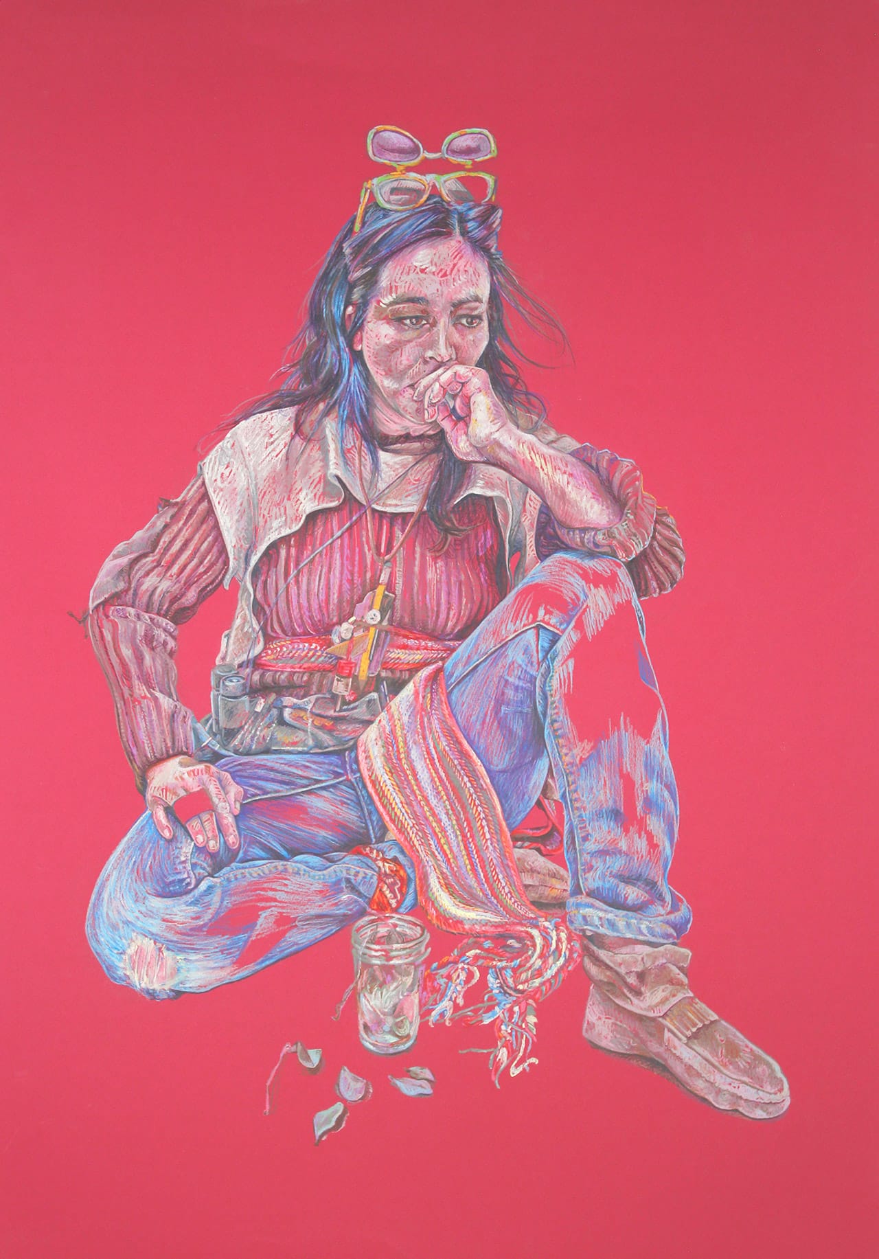 Maya Suess, "Extra 1 (On Red)" (2014), conte on paper, 28" x 39" (click to enlarge)