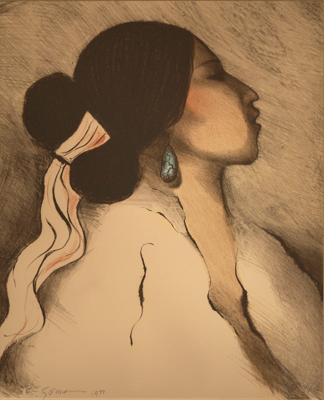 Rudolf Carl "R.C." Gorman (U.S., Navajo; 1932-2005), "Spider Woman" (1977), lithograph,&nbsp;14 1/2 x 11 1/2 in. (Fred Jones Jr. Museum of Art, The University of Oklahoma, Norman; & the artist's estate)