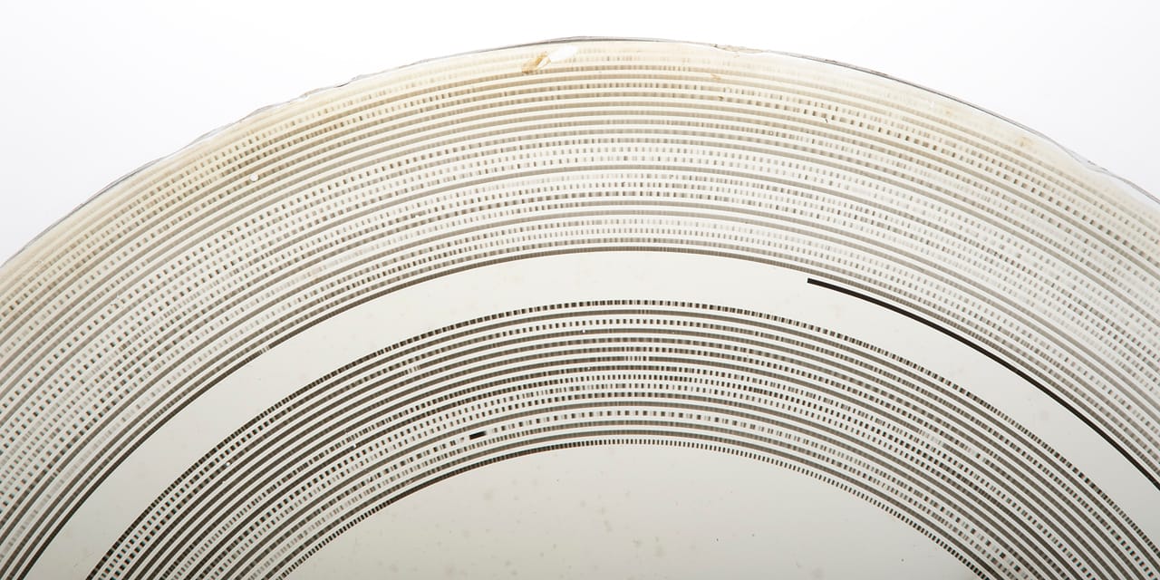 Glass disc recording (March 11, 1885). Content: A man saying names, recording the date, and reciting "Mary had a little lamb"