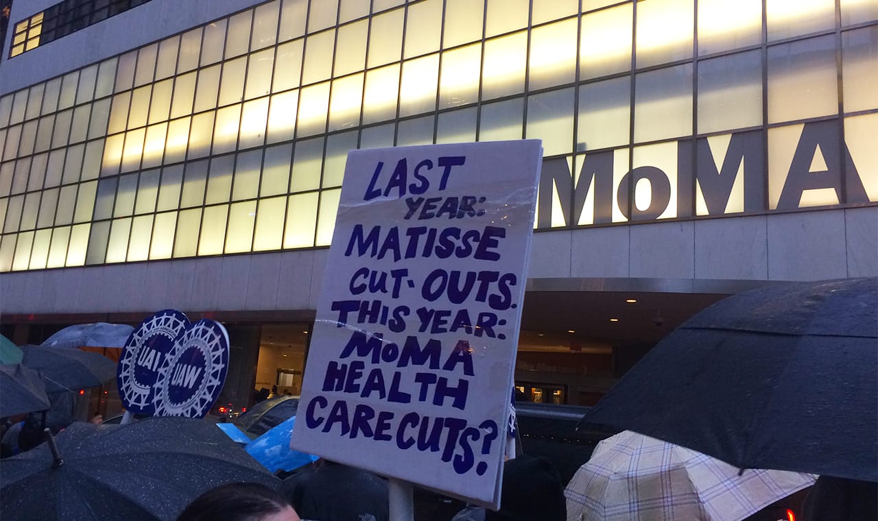MoMA workers protesting outside the museum on June 2 (photo by the author for Hyperallergic)