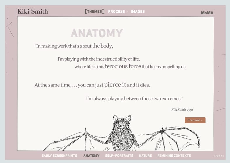 Site for the 2003-04 MoMA exhibition 'Kiki Smith: Prints, Books, and Things'