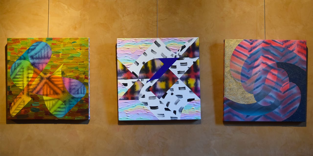 Nichole Van Beek's "Elope" (2013, left), "Cakewalk" (2013, center), and "Escape" (2014, right)