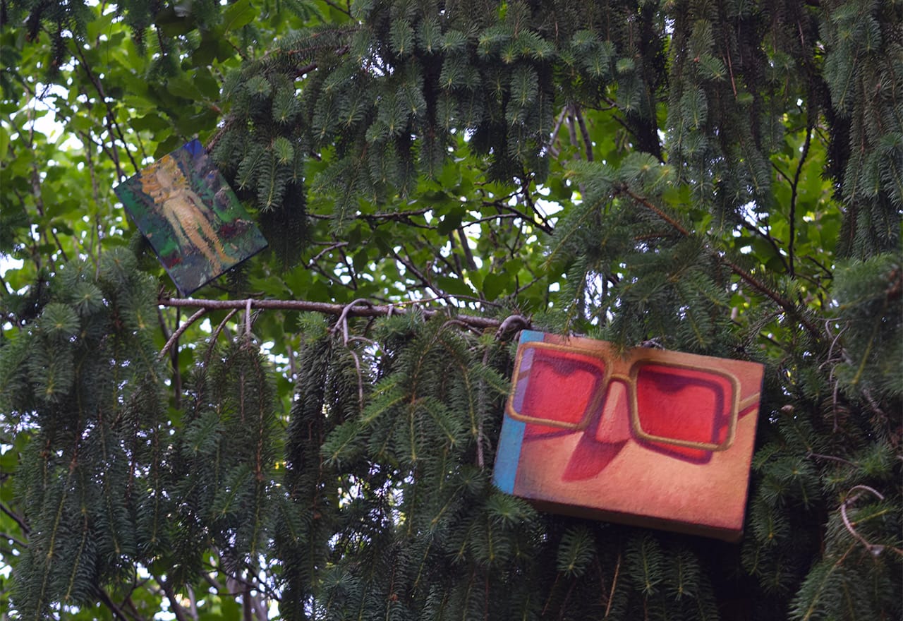 Paintings by Nat Meade (right) and Linnea Paskow (left)