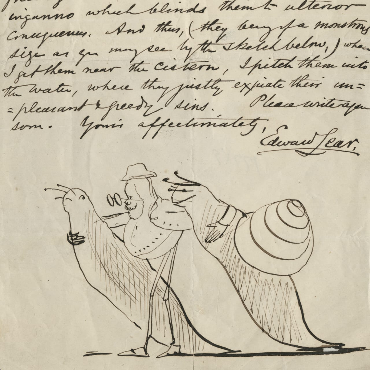 Illustrated letter from Edward Lear to Augusta ("Gussie") Bethell (1881)