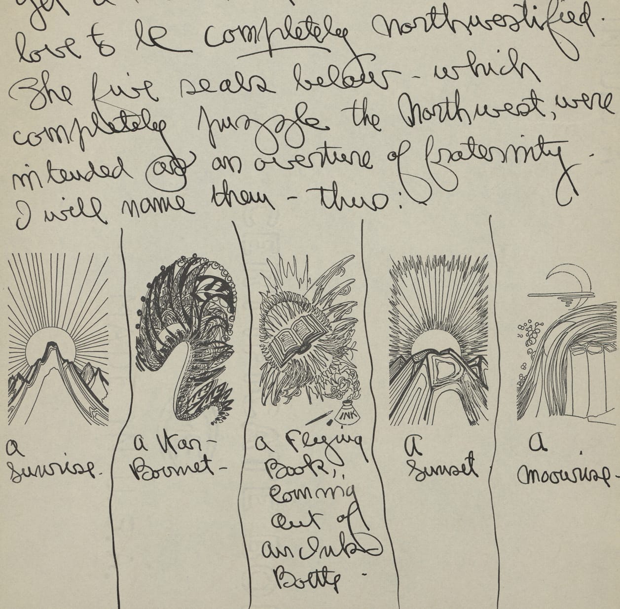 Letter from Vachel Lindsay to John Martin Weatherwax with Lindsay's printed "seals" at the foot of the page (December 14, 1927)