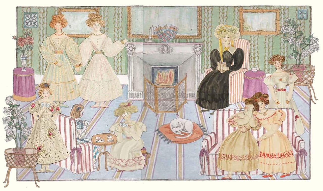Illustration with Queen Victoria's paper dolls in 'The Adventures of Alice Laselles'