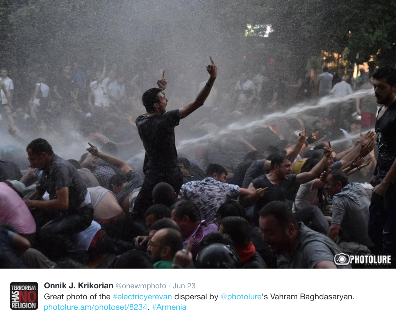 Probably the best "fuck you" image to emerge in a while came from this week's #ElectricYerevan protests against energy hikes in the Republic of Armenia. (via @onewmphoto)