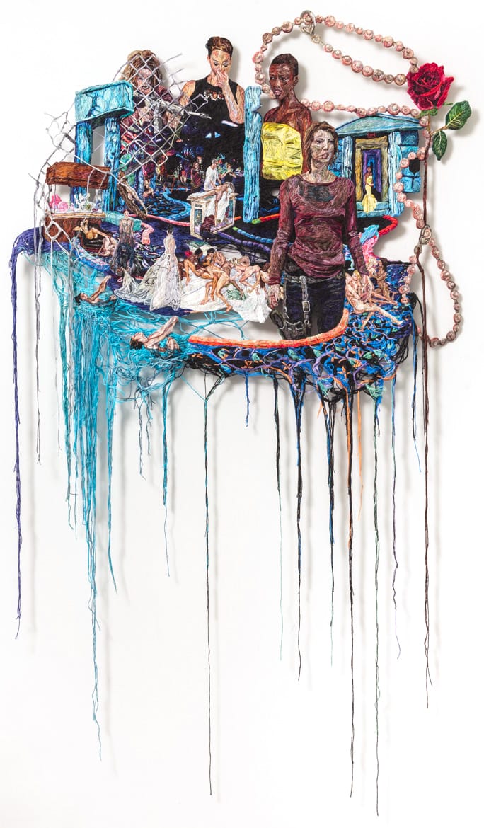 Sophia Narrett, "Something Went Wrong" (2014–15), embroidery thread and fabric, 59 x 35 in (image courtesy Arts+Leisure) (click to enlarge)