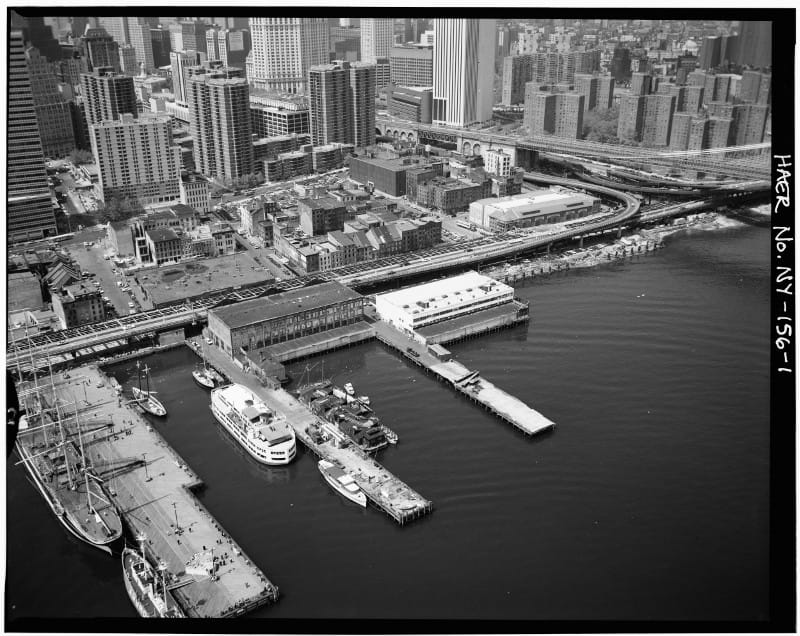 Pier 17-18 of the South Street Seaport in a historic photograph