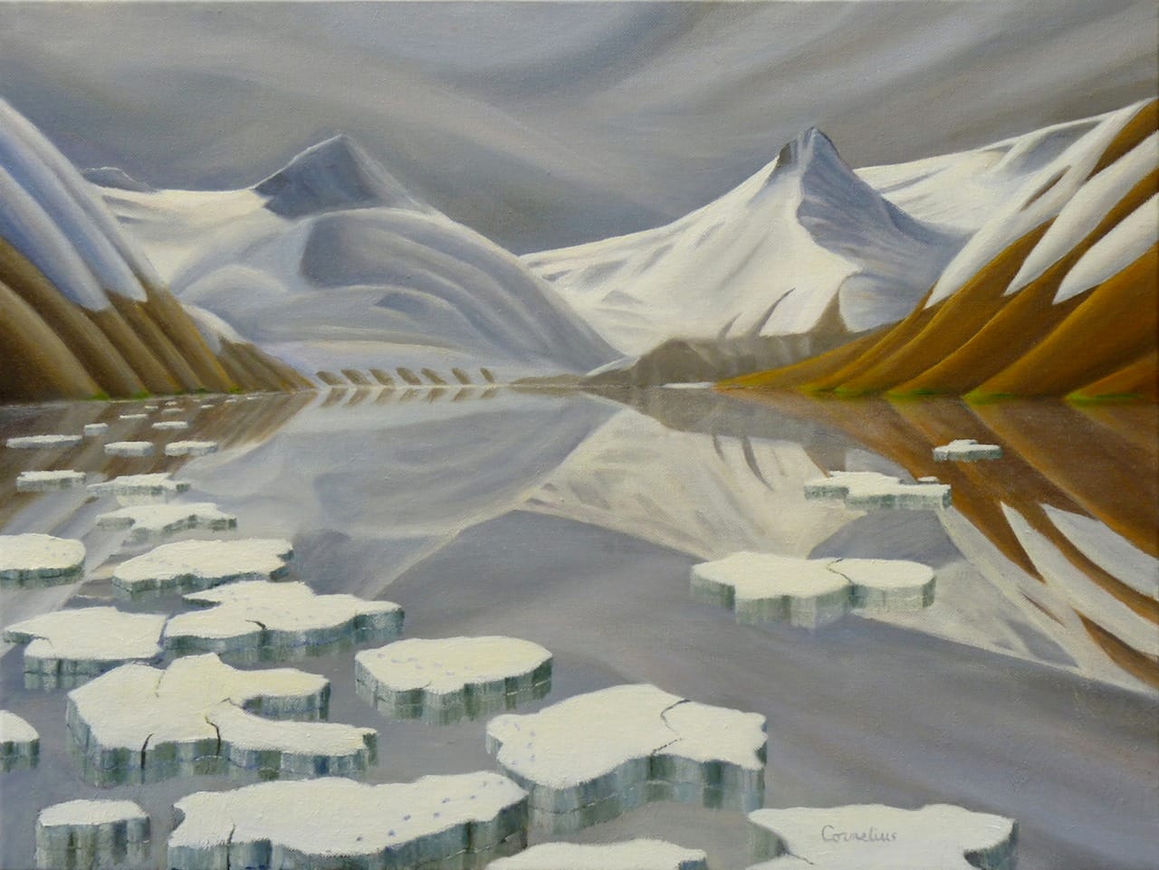 Cornelius Don, "Breakup on Portage Lake," oil on media, 22 5/8 x 28 5/8 (courtesy 2015 National Weather Center Biennale)