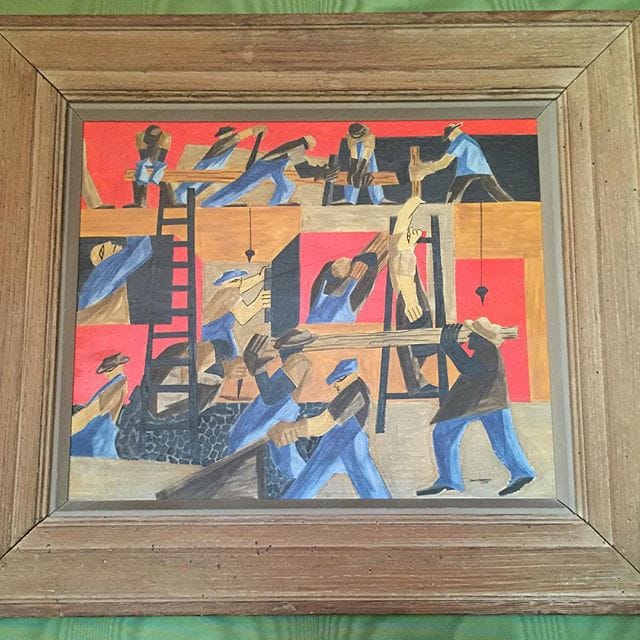 Jacob Lawrence's "The Builders" hangs in the Green Room (photo via @mf_greatest/Instagram)