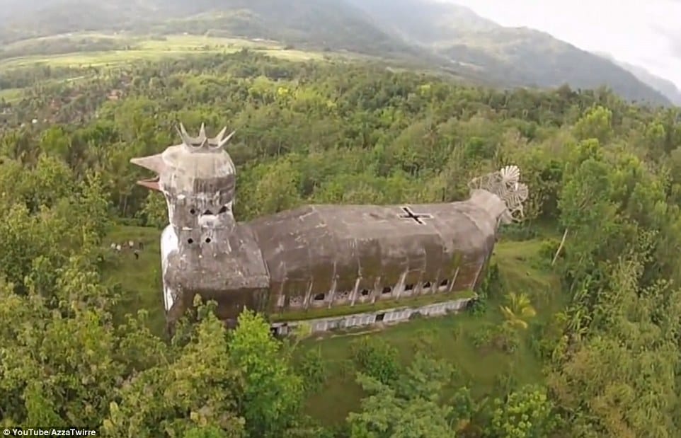 Incredible images of the mysterious abandoned 'Chicken Church' built in the Indonesian jungle (via Daily Mail)