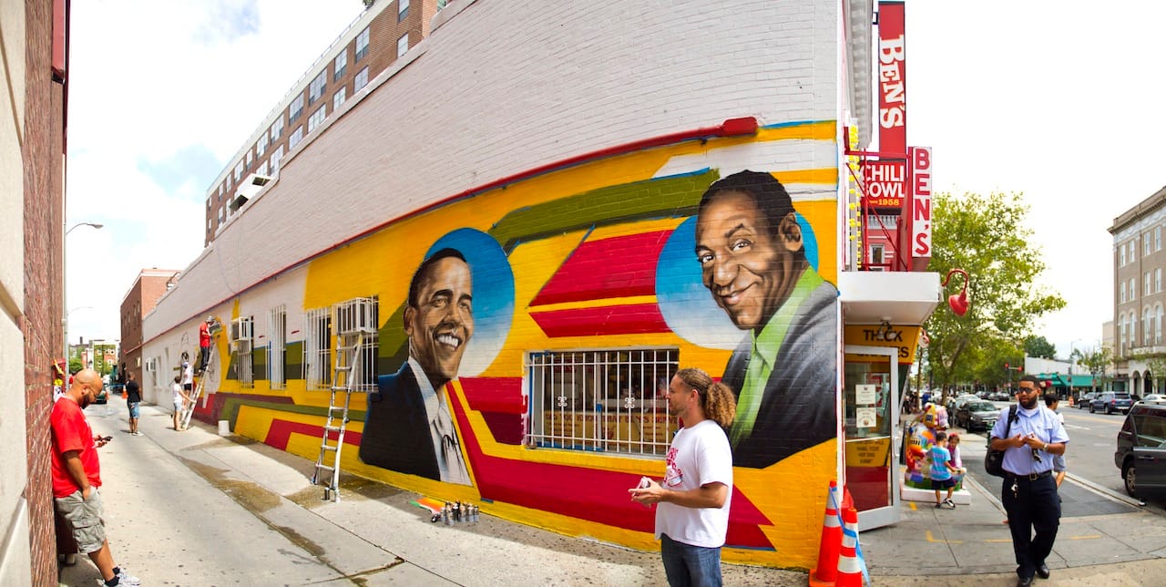 An image of the mural being created. Photograph by Flickr user thisisbossi.
