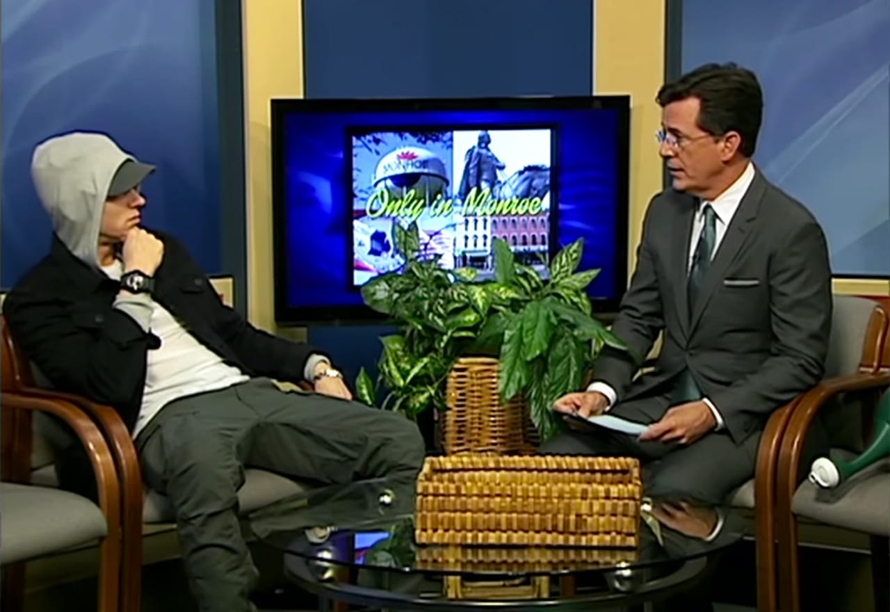 Stephen Colbert interviewing Eminem on 'Only In Monroe'