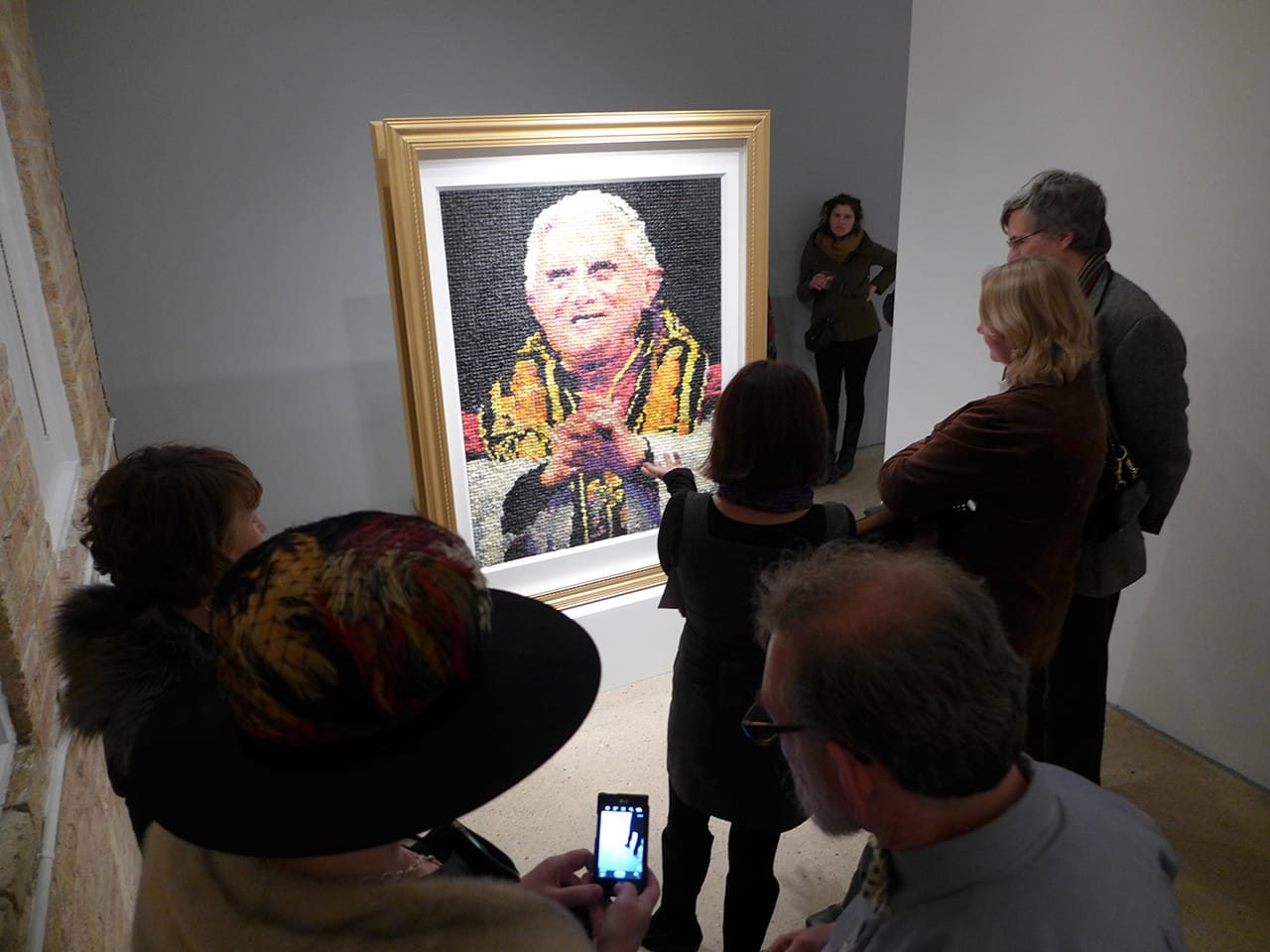 Niki Johnson's "Eggs Benedict," aka the 'Condom Pope,' installed at the Portrait Gallery