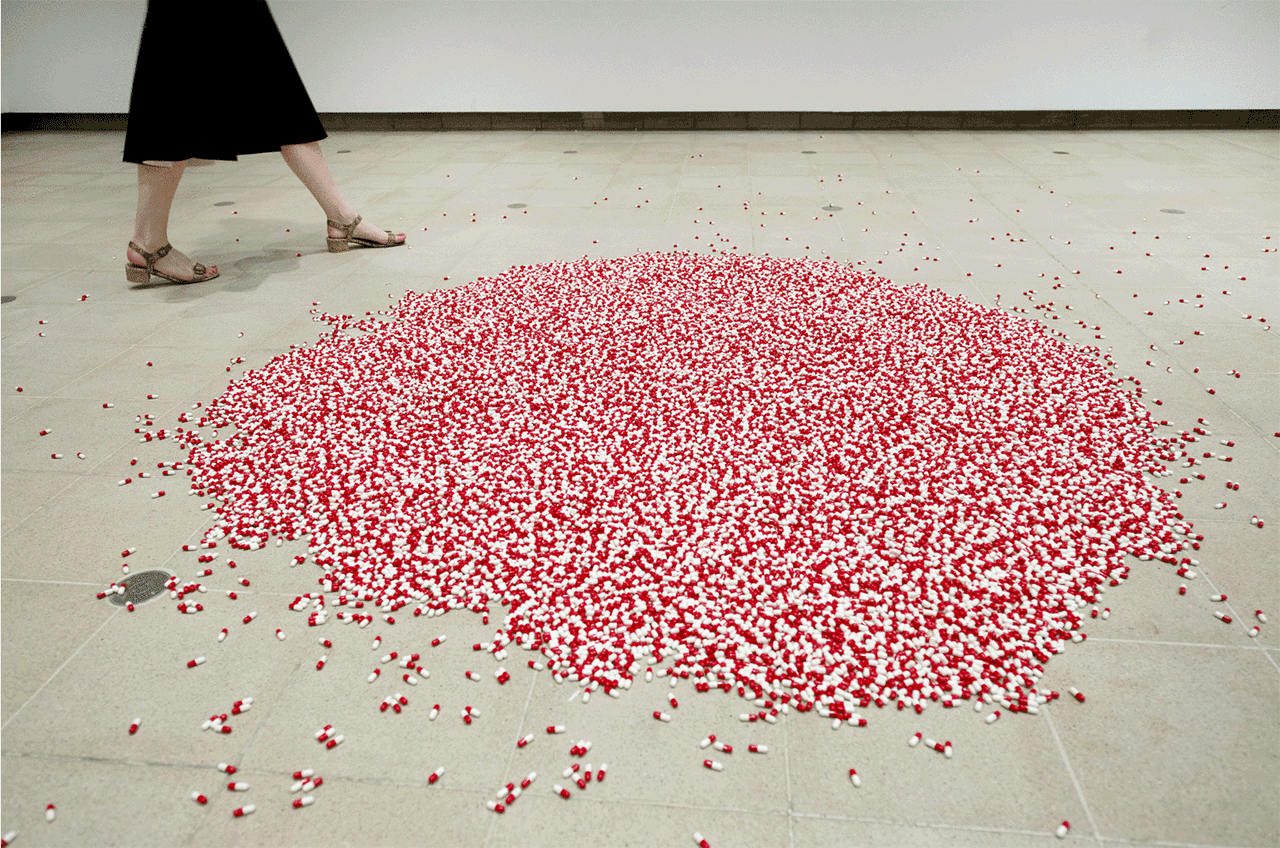 Carsten Höller, "Pill Clock" (2011/2015)installation view in 'Carsten Höller: Decision,' Hayward Gallery, London, 2015  (art © Carsten Höller, image courtesy the artist, photo © Linda Nylind)