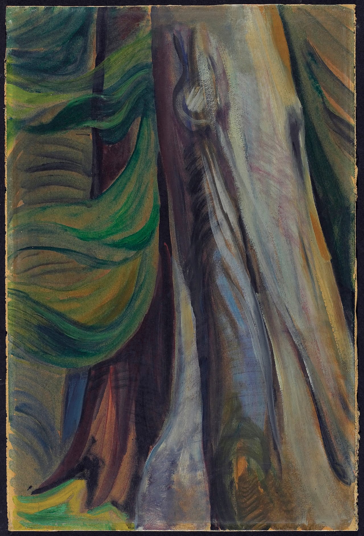 Emily Carr, "In the Forest, B.C." (1935), oil on paper, mounted on multi-ply paperboard, overall: 45.8 x 30.2 cm (courtesy the Art Gallery of Ontario, bequest of Professor Kathleen Coburn, 2004)