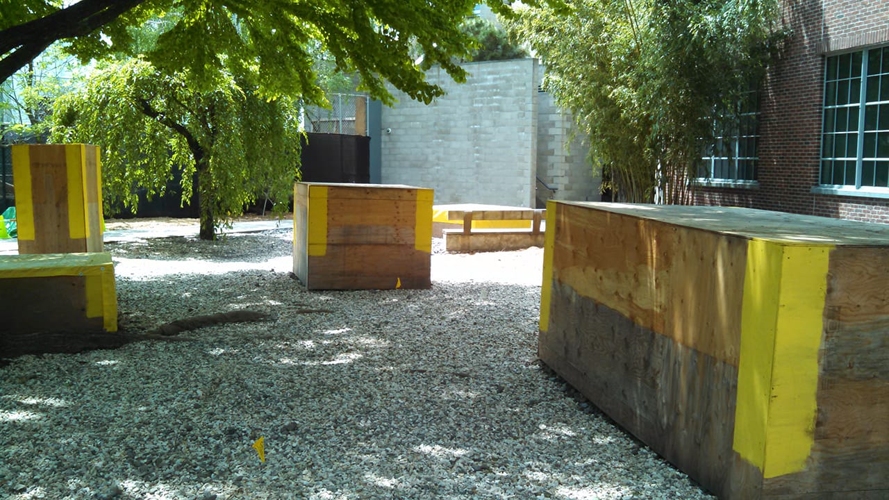 Renovations in the Noguchi Museum garden (all photos by the author for Hyperallergic)