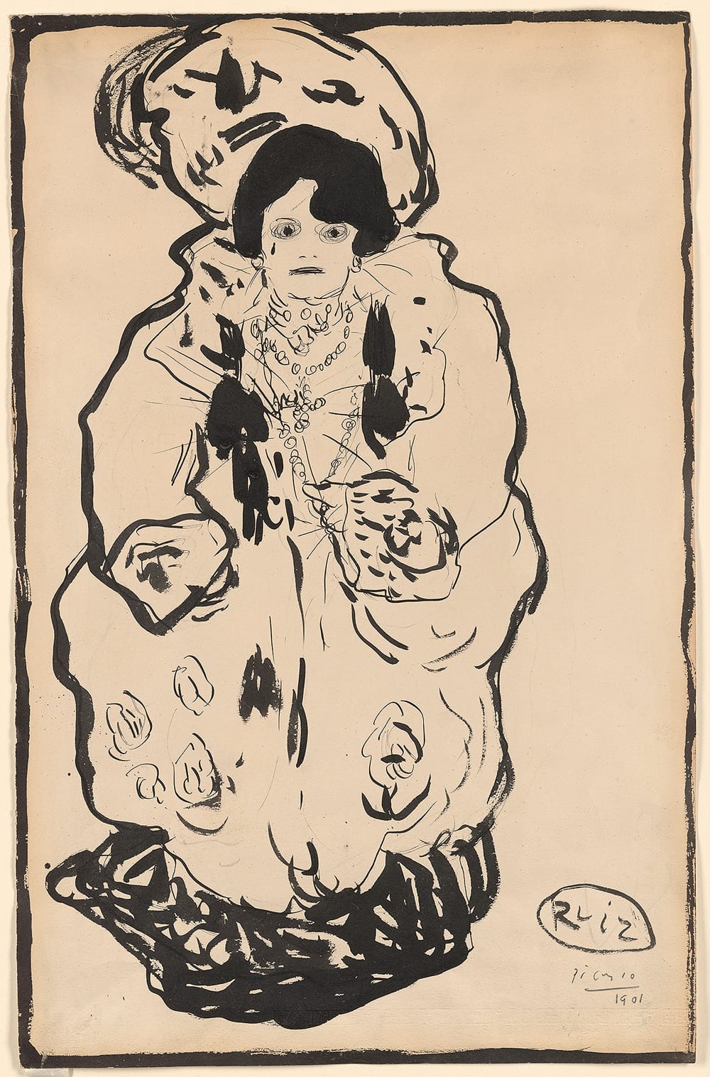 Pablo Picasso, “Portrait of Marie Derval” (1901). Pen and brush and black ink over graphite on paper. Thaw Collection, The Morgan Library & Museum. © 2015 Estate of Pablo Picasso / Artists Rights Society (ARS), New York.