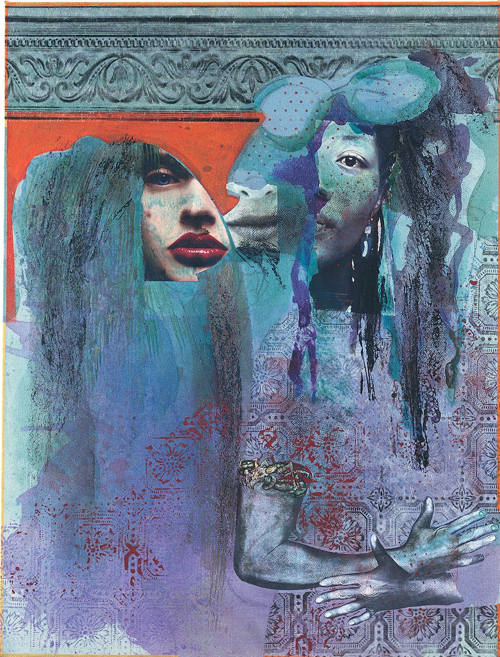 Rodríguez Calero, "Jesús y Magdalena" (2000), acrollage painting, 42 x 32
