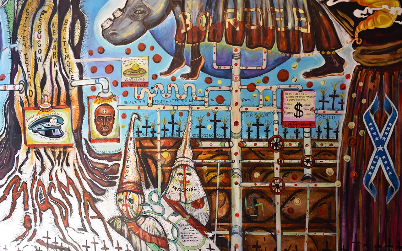 Detail of Kevin Sampson, "Fruit of the Poisonus Tree" (2015) at Andrew Edlin Gallery