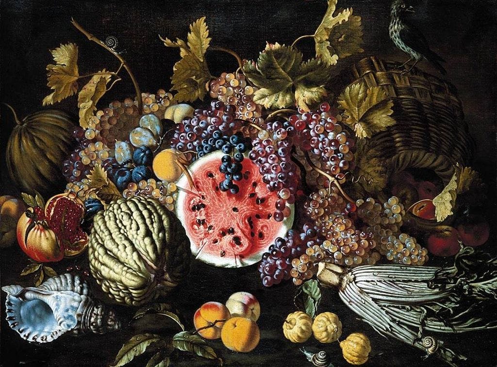 Giovan Battista Ruoppolo, "Still-Life of Fruit" (17th century), oil on canvas (via Wikimedia)