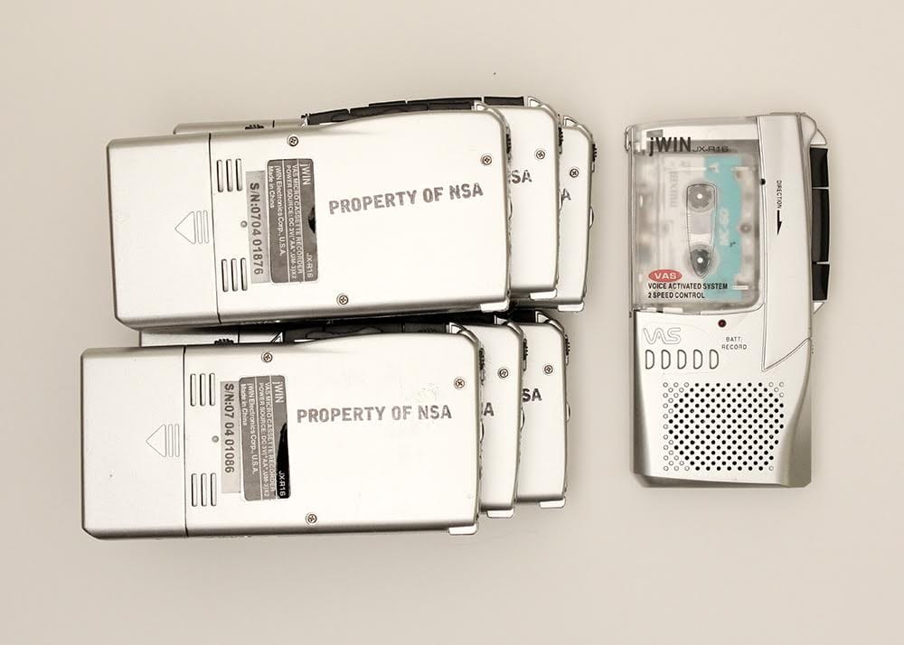 Tape recorders used for Jeff Greenspan and Andrew Tider's "We Are Always Listening" project (2015) (courtesy the artists)