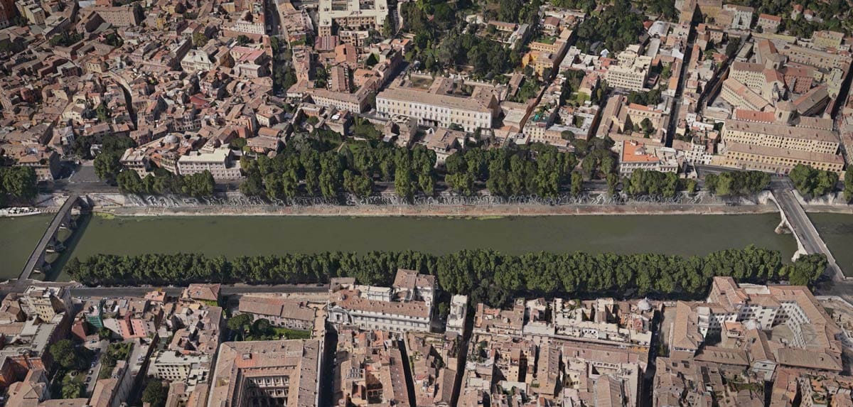 William Kentridge, "Triumphs and Laments" (proposal), Piazza Tevere, Rome; rendering: Pippo Marino (2014) (click to enlarge)