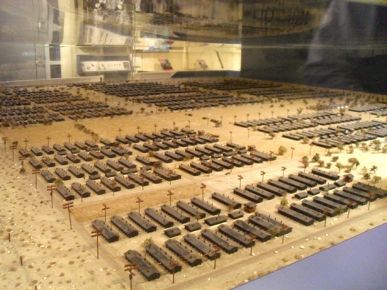 Scale model of Manzanar incarceration camp, which was the median, population-wise, among the ten camps spread across the US that held over 120,000 residents of Japanese descent. Part of the Japanese American National Museum’s ongoing exhibit “Common Ground: The Heart of Community" that traces Japanese American history from the first issei pioneers, Los Angeles, 2015 (photographed by the writer)