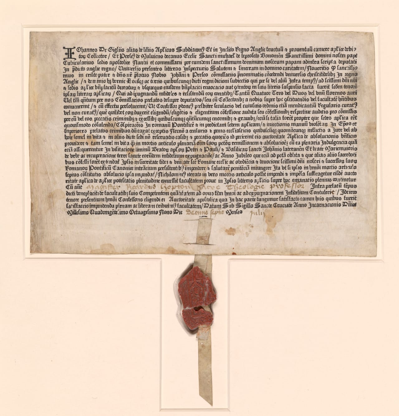 Johannes de Gigliis, commissary, "Indulgence promoting war against the Ottomans" (1489) Westminster: William Caxton (courtesy the Morgan Library & Museum)