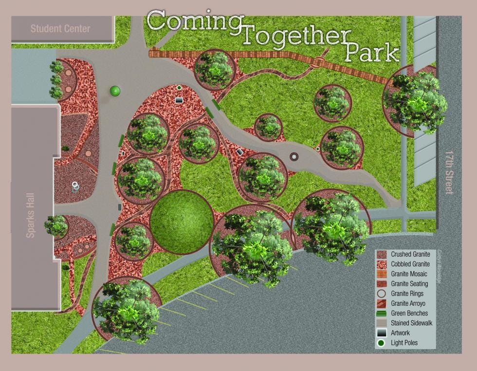 A rendering of the completed Coming Together Park