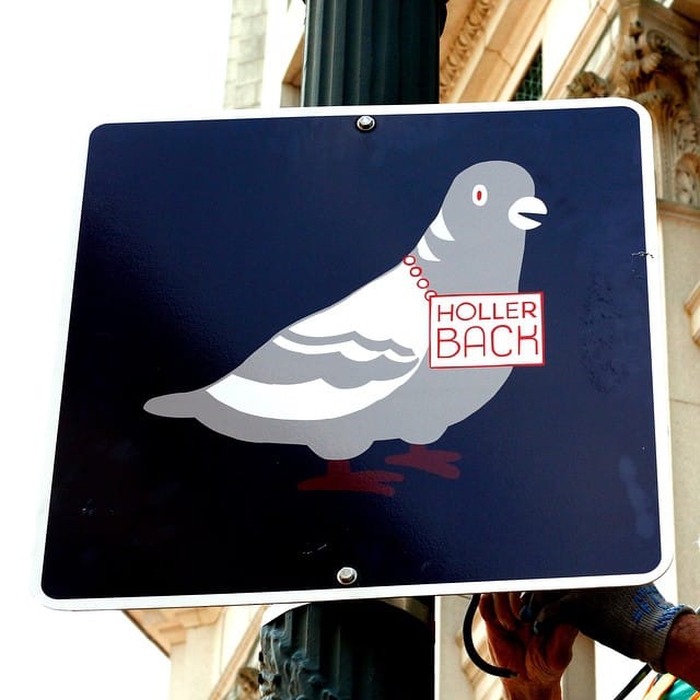 One of Stephen Powers's "emotional wayfinding" signs (photo by @steveespopowes/Instagram)